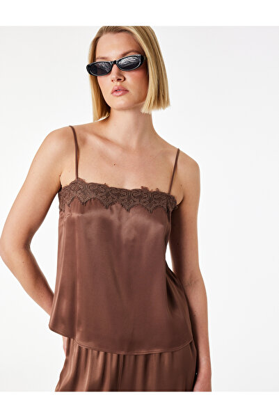 Koton Lace Detailed Thin Strap Satin Blouse