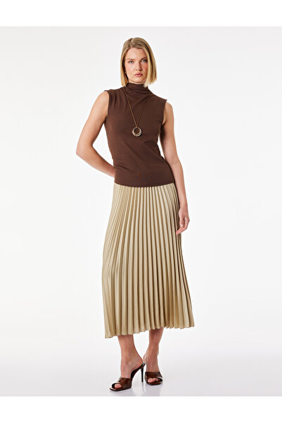 Koton Normal Waist Midi Pleated Satin Skirt