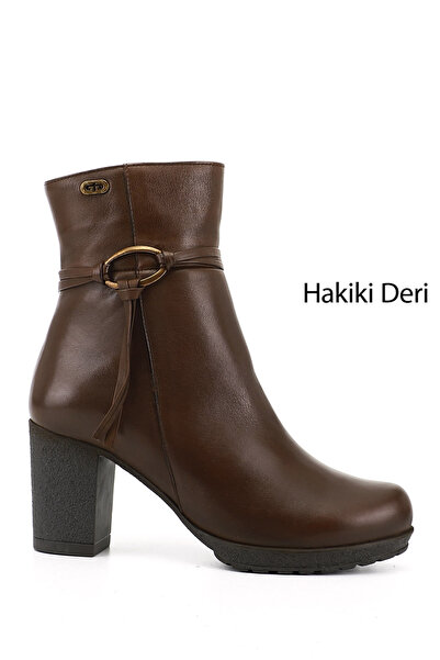 GÖNDERİ(R) حذاء نسائي/بنات بني عتيق بسحاب وكعب سميك من الجلد الطبيعي