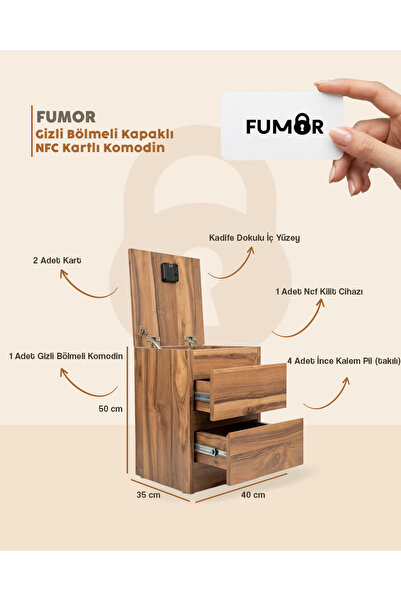 Fumor NFC Kart Kilitli Gizli Bölmeli Güvenlik Dolap (Montajlı Hazır Gönderilir)