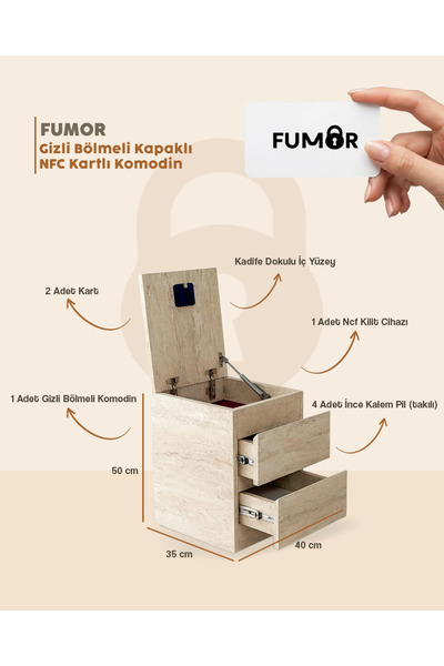 Fumor NFC Kart Kilitli Gizli Bölmeli Güvenlik Sistem Dolap (Montajlı Hazır Gö...