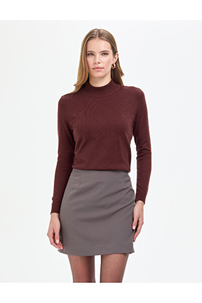 Pierre Cardin Kahverengi Slim Fit Yarım Balıkçı Yaka Basic Kazak 50315768-VR029