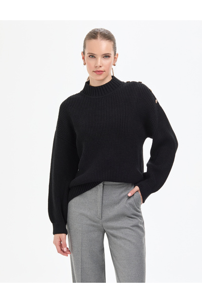 Pierre Cardin Black Comfort Fit Half Fisherman Sweater 50316342-Vr046