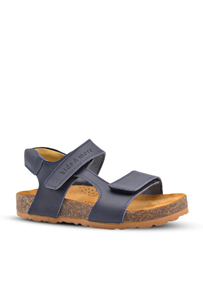 kids A more Zoey Double Velcro Leather Unisex Kids Sandals Navy Blue
