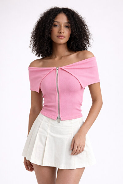 İLKCET MODA Osmanska bluza sa Madona kragnom i patentnim zatvaračem Skraćeni ...