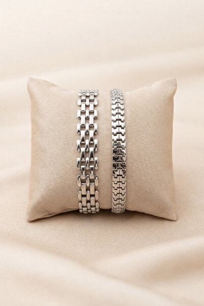 Crc Bijuteri سوار نسائي فضي اللون مكون من قطعتين