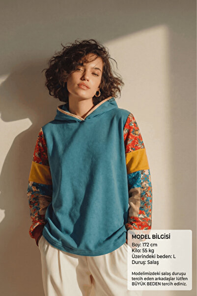 poupee Kadın Bluz, Kadın Sweatshirt, Kolları Patchwork Detaylı Kadın Sweat, P...