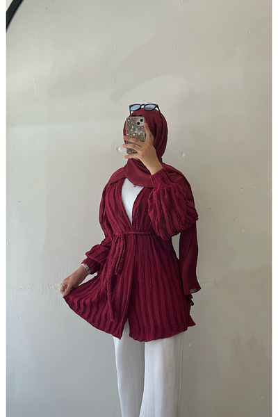 DİLEKBUTİK Bordo yazlik kimono
