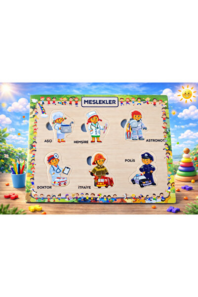 MAKETÇİNİZ AHŞAP+EVA Eğitici Bul Tak Puzzle Meslekler Montessori Zeka ve Moto...