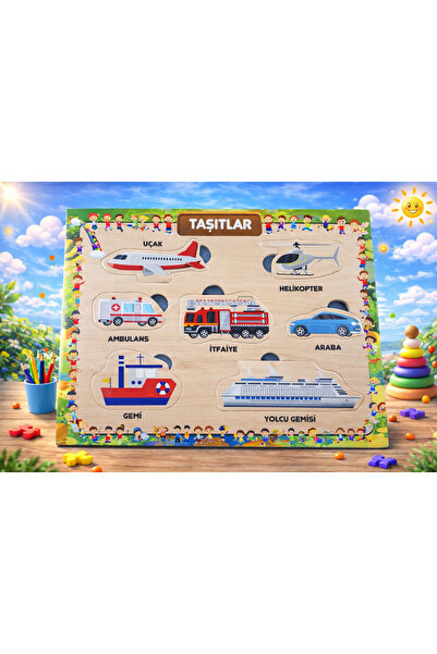 MAKETÇİNİZ AHŞAP+EVA Eğitici Bul Tak Puzzle Taşıtlar Montessori Zeka ve Motor...