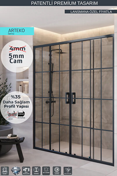 MONAQUA Arteko Duşakabin Ön Cephe,2 Sabit 2 Kayar-Antrasit Profil-Karolaj Ant...