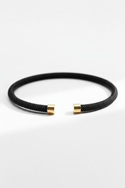 HERİF Aksesuar Erkek Örgü Kelepçe Çelik Bileklik - Siyah Renk