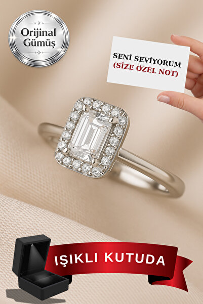 CARAT STONE Işıklı Kutuda 1.80 Carat Baget Kadın Gümüş Yüzük