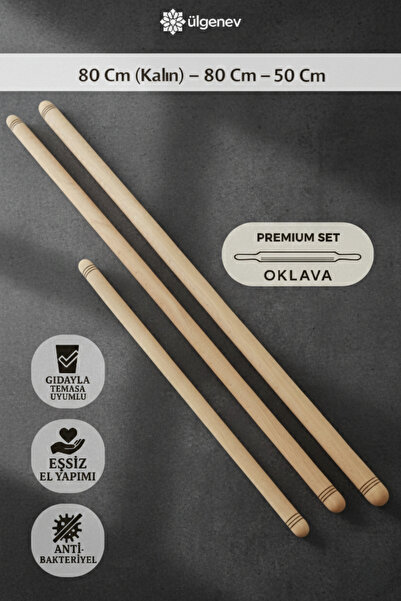 Ülgenev Premium 3'lü Lüks Oklava ve Hamur Açma Seti - 80cm (29mm/17mm) + 50cm...