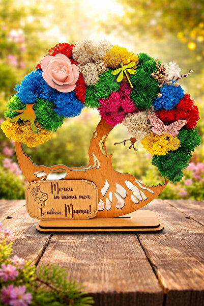 OEM Cadou Copacul Vietii, cu licheni stabilizati, din lemn bej, „Mama”, 20cm,...