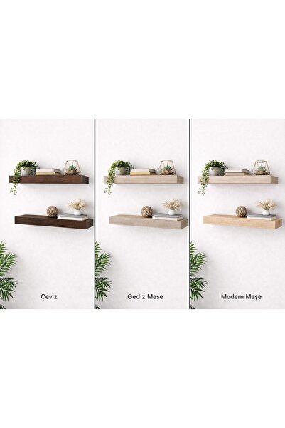 AhMir GİZLİ BÖLMELİ DUVAR RAFI 2 ADET MODEREN MEŞE RENK