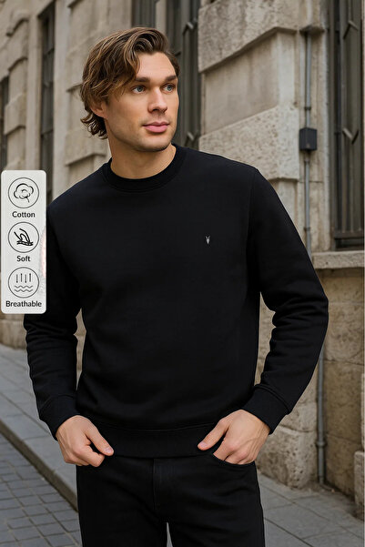 COMBİNE MİCHAİL Ανδρικό φούτερ σε μαύρο χρώμα Basic Crew Neck