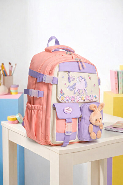 Roxbros Kore Tarzı Unicorn Figürlü Çok Bölmeli Ilkokul Sırt Çantası, Kız Çocu...
