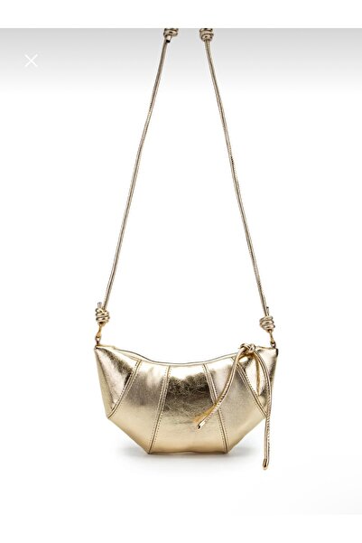 DMG Collection حقيبة كتف نسائية من الجلد المجعد بتفاصيل كرواسون باللون الذهبي