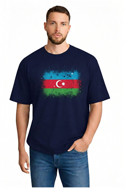 sngl Tricou cu mânecă scurtă pentru bărbați supradimensionat Azerbaijan Flag ...