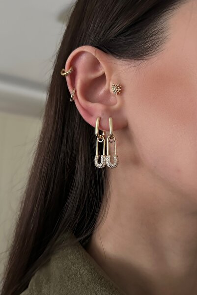 Okko Store مرصّع بالأحجار أقراط من نوع تشينجيلي مكونة من قطعتين