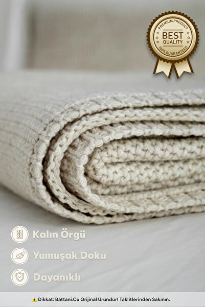 Battani.Co Home Premium Πλεκτά Βελούδινα Μπεζ Καναπές Κρεβάτι TV Κουβέρτα si ...