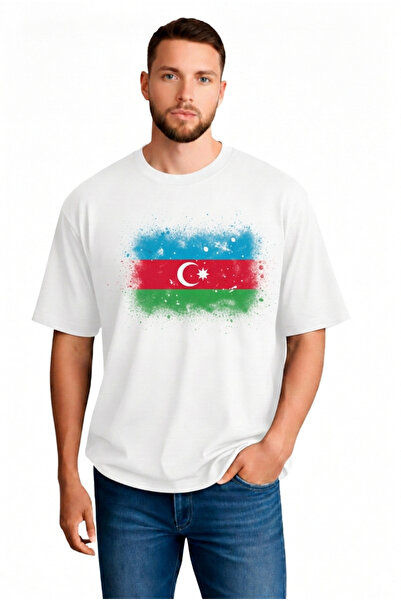 sngl Tricou cu mânecă scurtă pentru bărbați supradimensionat Azerbaijan Flag ...