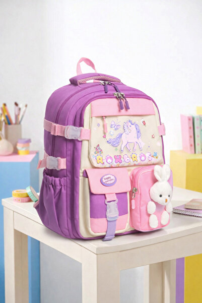 Roxbros Kore Tarzı Unicorn Figürlü Çok Bölmeli Ilkokul Sırt Çantası, Kız Çocu...