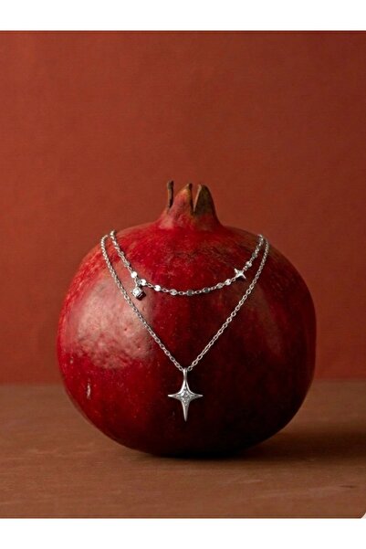 Silveria Jewels 925 Ayar Gümüş Kuzey Yıldızı Katmanlı Kolye – 2’li Zincirli Z...