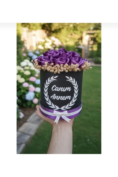Mila Tasarım Anneye Hediye Canım Annem Yazılı Yapay Gül Kutusu Mor Dekoratif ...