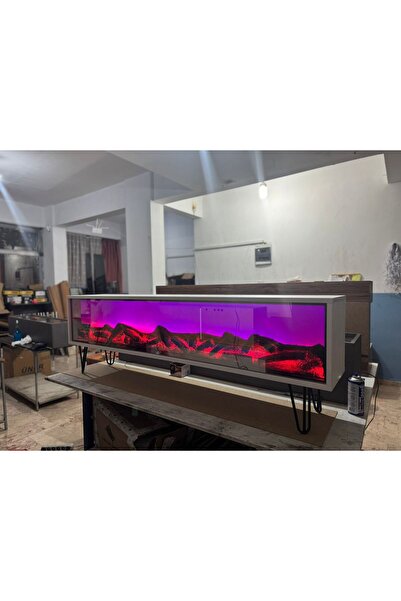 Butik Şömine Tv Sehpası Beyaz Ve Siyah Metel Ayaklı 170cm Bluetootlu Ses Sist...