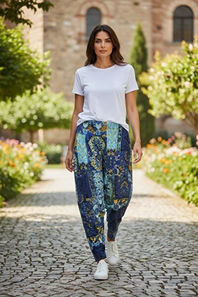 MODA Etnik Desenli Cepli Lastikli Şalvar