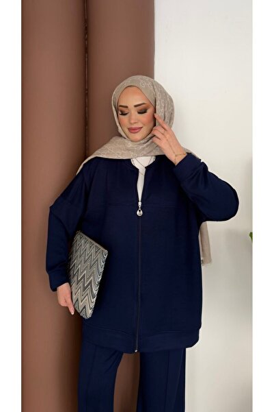 Tarzımızbir Uzun fermuarlı model kumaş eşofman takımı tesettür