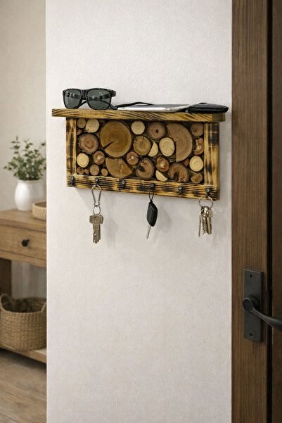 HG WoodArt El Yapımı Ahşap Anahtarlık - Rustik Duvar Askısı - Doğal Dekoratif...