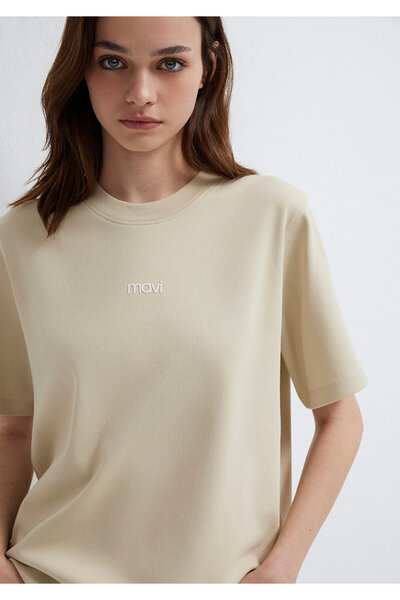 Mavi Tricou bej cu logo imprimat, croială normală 1612829-70325