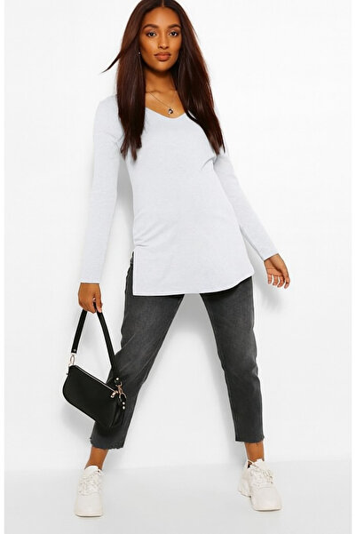 arakan Kadın Uzun Kollu Geniş Yaka Yandan Yırtmaçlı Hamile T-Shirt H1 241