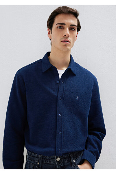 Mavi M Logo Embroidered Navy Blue Knitted Shirt Regular Fit / Regular Cut 021...