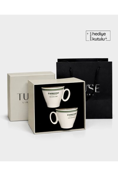 TUSE LIVING One More Shot Green Written on It 2-Piece Porcelain Espresso Coffee Cup 80 ml - Green Green