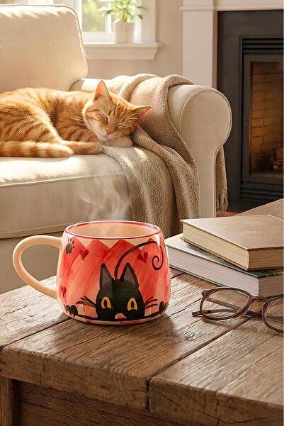 Pawicci Kedi Desenli El Yapımı Seramik Kupa - Kedi Serisi