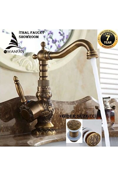 OEM Banyo Lavabo Bataryası Desenli Antik Renk ve Gider Süzgeçli Set 7 Yıl Gar...