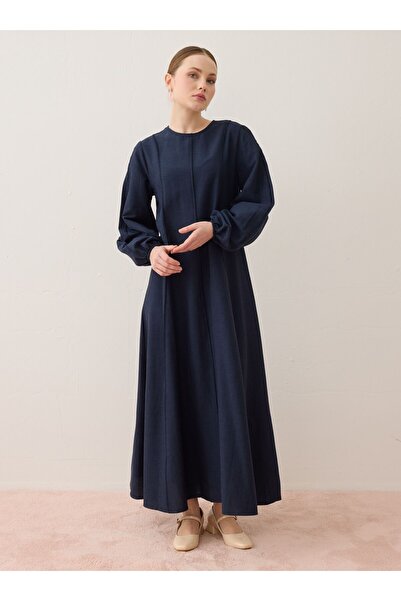 Benin Haljina sa hidžabom od mešavine platna sa detaljnim šavovima - tamnopla...