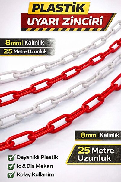 Liggo 25 Mt Plastik Zincir 8 Mm Kırmızı Beyaz Yağmur Oluk Zinciri Pilastik Zi...