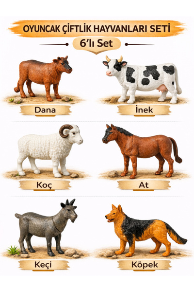 a v d a 6'Lı Çiftlik Hayvanları Seti Oyuncak Dana , İnek , Koç , At , Keçi , ...