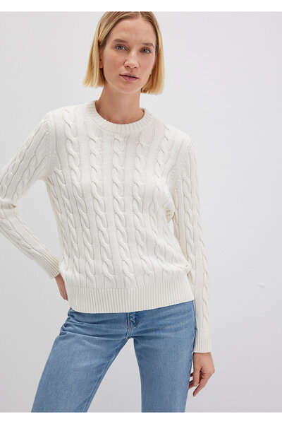 Mavi Svila Mješoviti B okrugla kragna Ecru džemper S Slim fit / Uski K kroj 1...