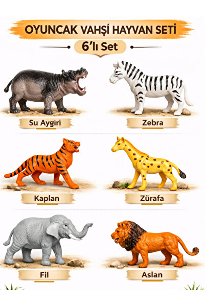 a v d a 6'Lı Vahşi Hayvanlar Seti Oyuncak Aslan Kaplan Su Aygırı Fil Zebra Zü...