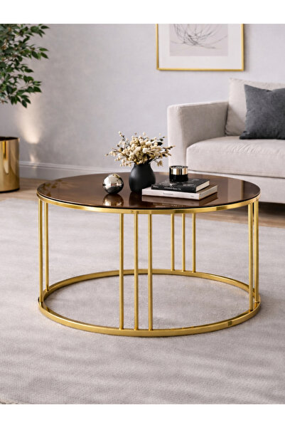 boons Palmira Modern Orta Sehpa Dekoratif Salon Sehpası, Gold - Bronz