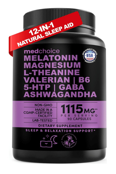 MEDCHOICE Natural Sleep Magnesium Glycinate 500mg, L Theanine, Valerian Root,...