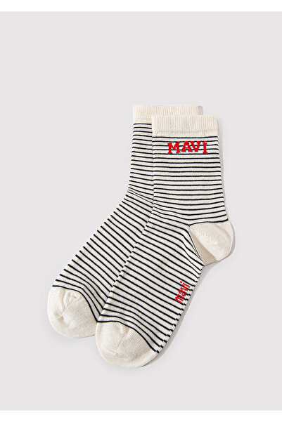 Mavi Logo Detailed Black Striped Socks 1912754-70057
