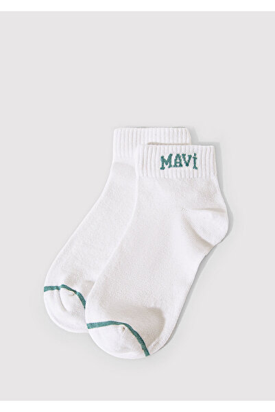 Mavi Logo Detaylı Beyaz Patik Çorap 1912785-20843