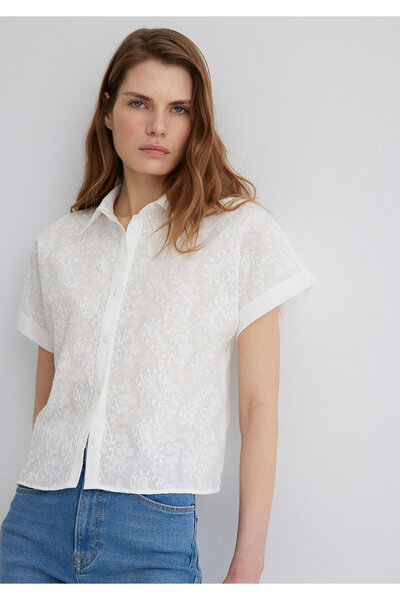 Mavi Бяла стандартна риза с детайлна бродерия -1210740-70057